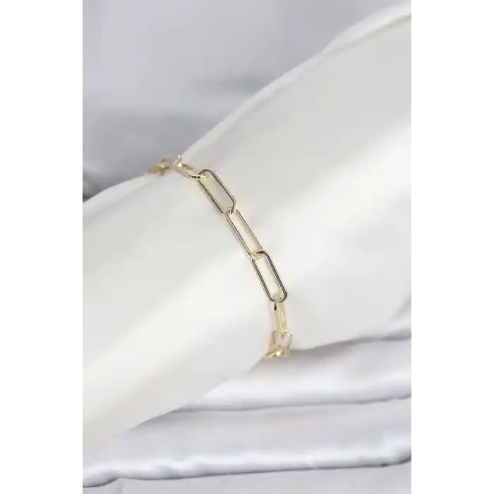 CM 14K Gold Renk Kalın Ataç Zincir Model Kadın Bileklik
