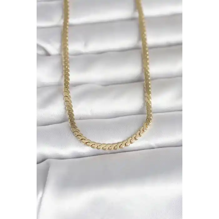CM 14K Gold Renk Yassı Ezme Zincir Model 60 cm Kadın Kolye