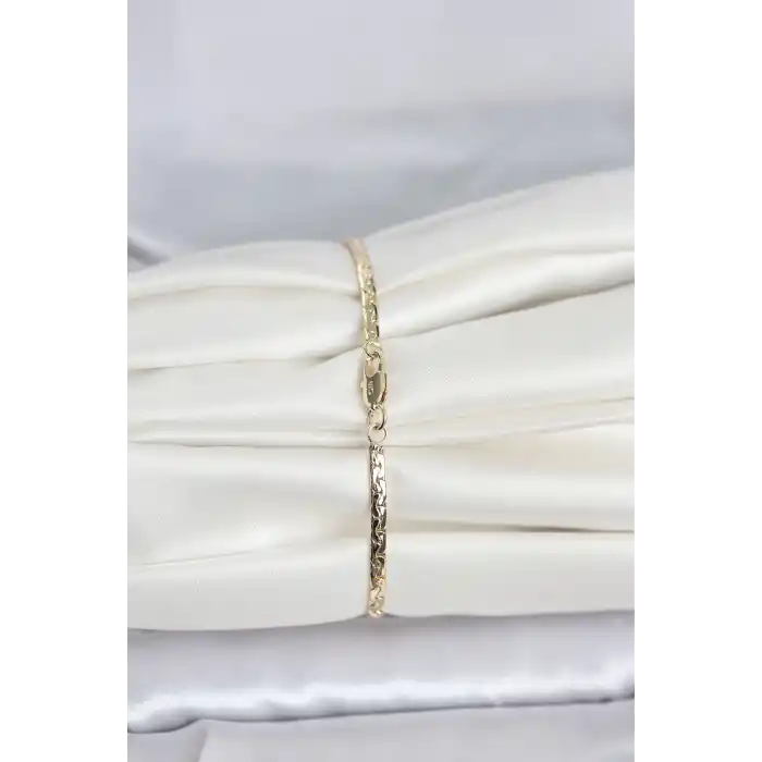 CM 14K Gold Renk Yassı Ezme Zincir Model Kadın Bileklik