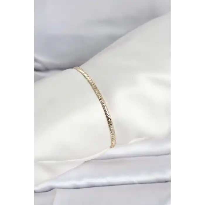 CM 14K Gold Renk Yassı Zincir Model Kadın Bileklik