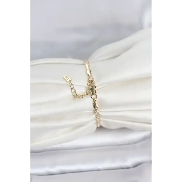 CM 14K Gold Renk Yassı Zincir Model Kadın Bileklik