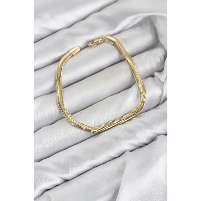 CM Yassı Yılan Zincir Model Gold Renk Pirinç Kadın Bileklik