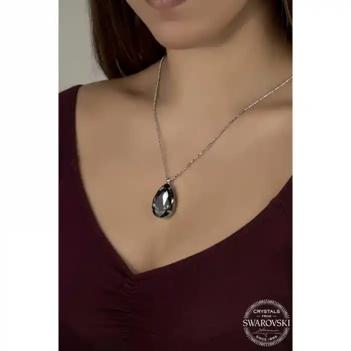 Crystal Taşlı Top Zincir Damla Gümüş Kadın Kolye