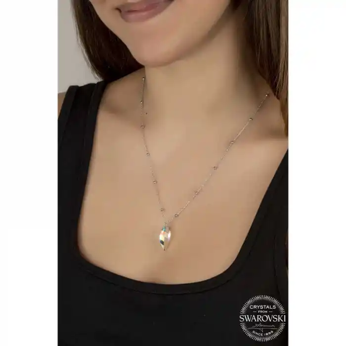 Crystal Taşlı Top Zincir Gümüş Kadın Kolye