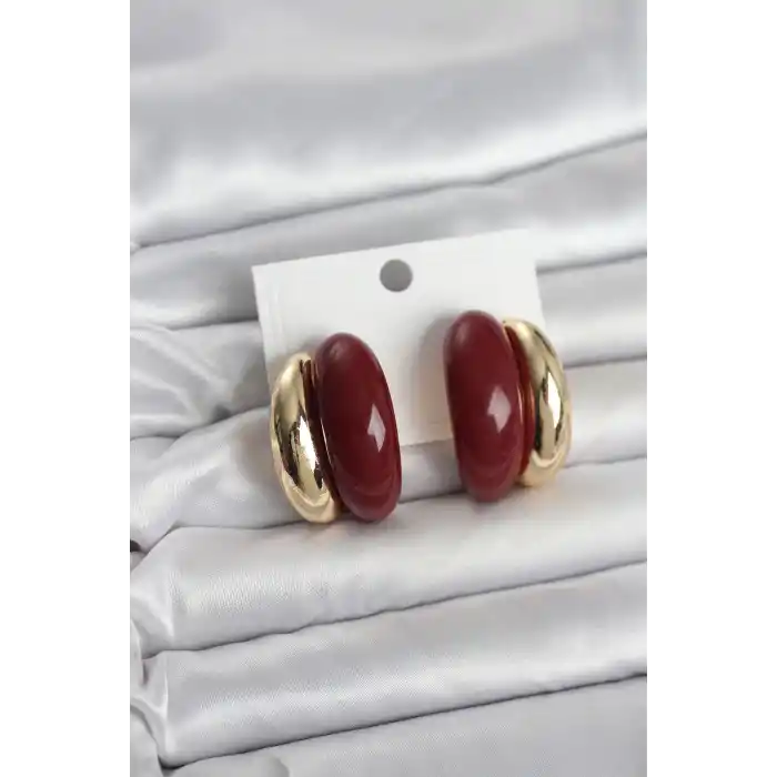 Damla Model Bordo Vintage Gold Renk Kadın Küpe