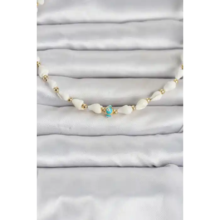 Doğal Deniz Kabuğu Dizili Nazar Model Kolye