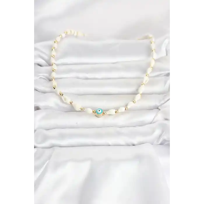 Doğal Deniz Kabuğu Dizili Nazarlı Model Kolye