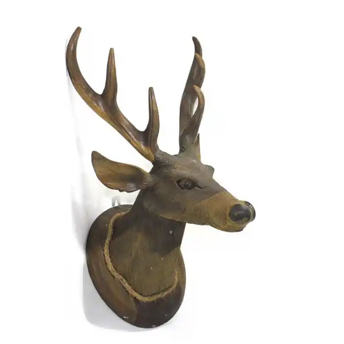 Duvara Asmalı Maun Ağacı El Oyması Geyik Büstü 4Ratnı-14