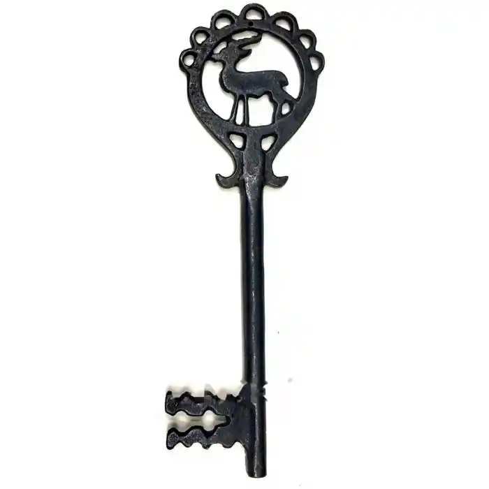 Geyik Figürlü Dekoratif Anahtar 250x80 mm - Büyük Boy Vintage Rustik Mobilya Sandık Aksesuar Süs