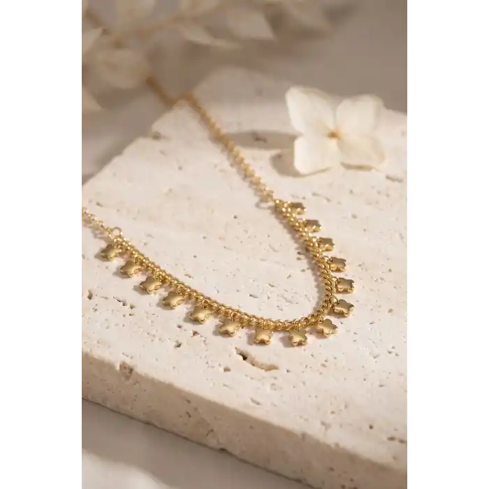 Gold Pirinç Yonca Model Kadın Kolye