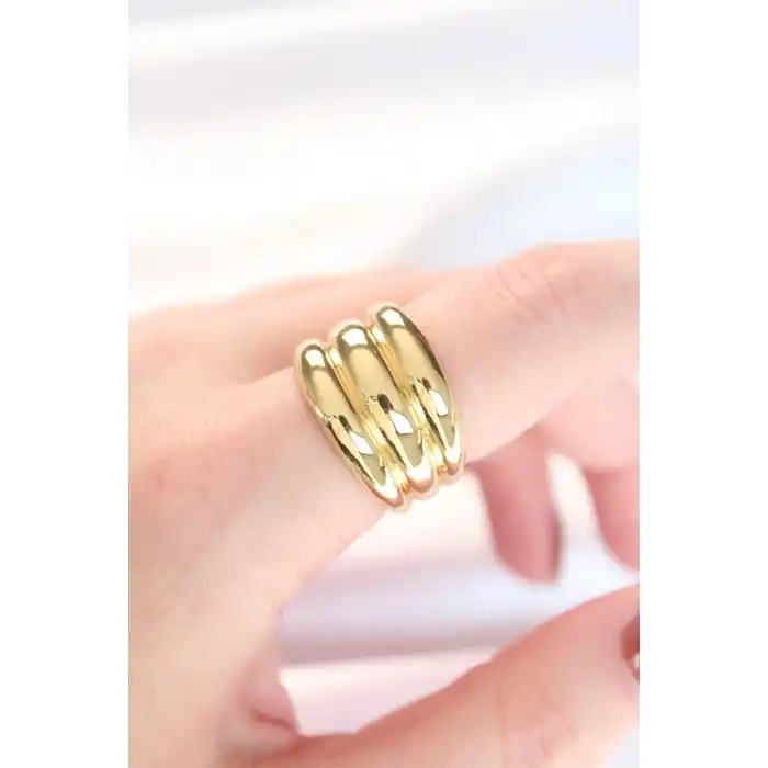 Gold Renk Ayarlanabilir Çizgili Bombe Yüzük