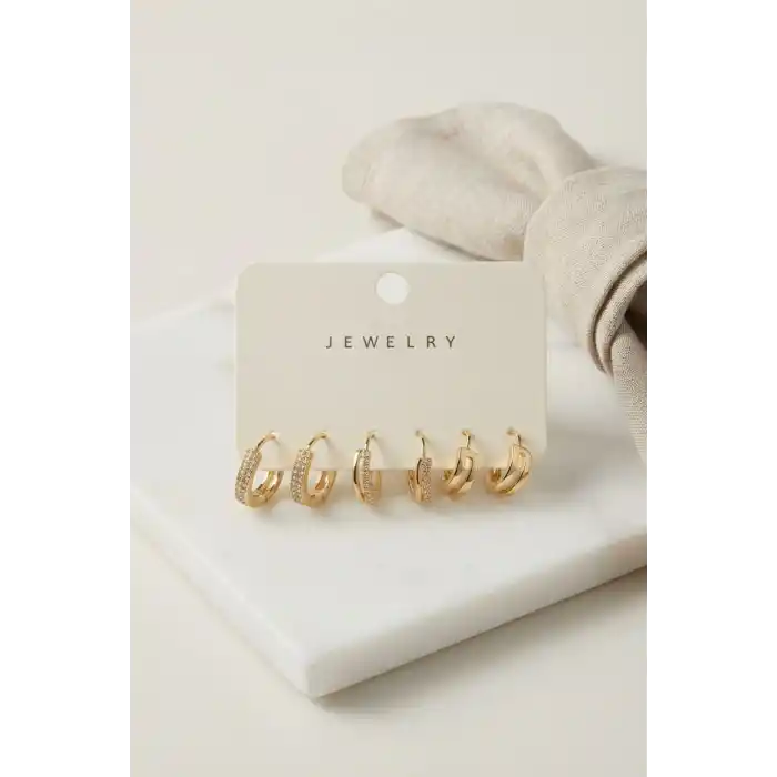 Gold Renk Halka Model 6lı Küpe Seti