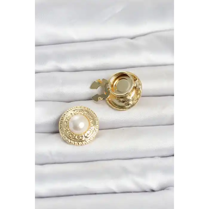 Gold Renk İncili Model Düğme veya Manşet Broşu