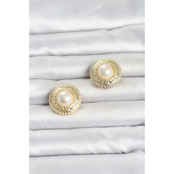 Gold Renk İncili Model Düğme veya Manşet Broşu