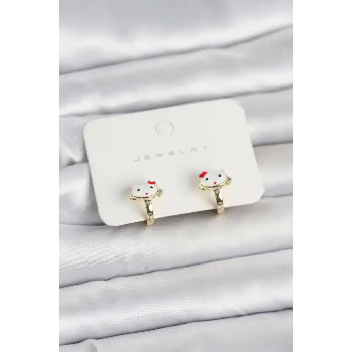 Gold Renk Kedi Model Mineli Çocuk Küpe