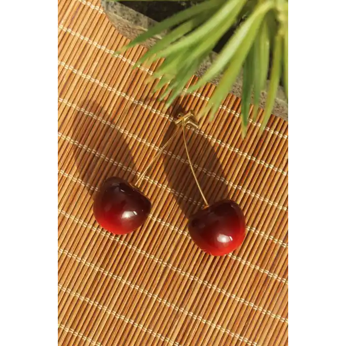 Gold Renk Kiraz Model Kadın Küpe