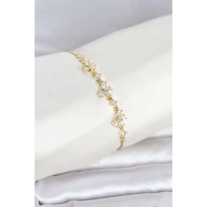 Gold Renk Pirinç Kelebek Model Asansörlü Model Kadın Bileklik