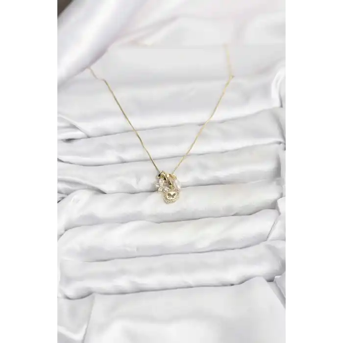 Gold Renk Pirinç Minimal Kelebek Charmlı Kadın Kolye