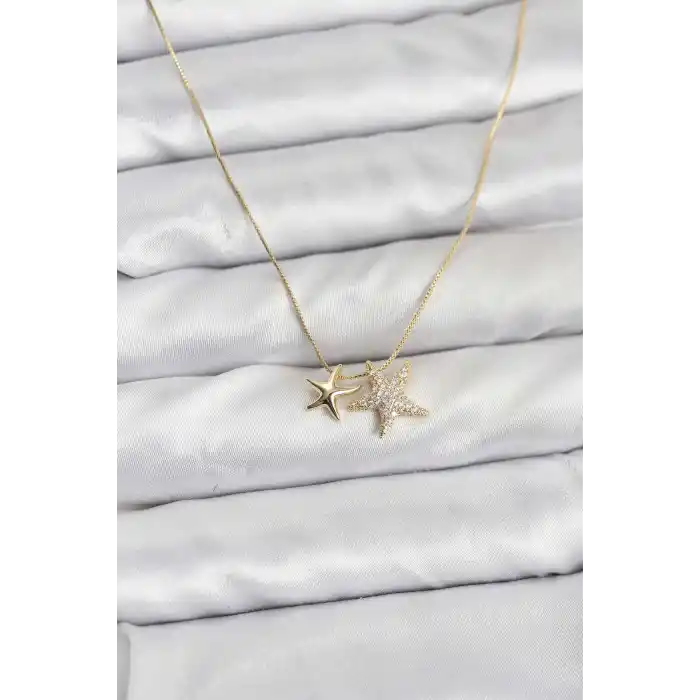 Gold Renk Pirinç Minimal Yıldız Model Kadın Kolye
