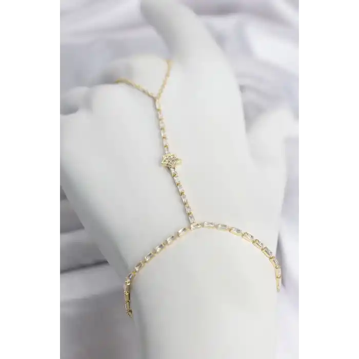 Gold Renk Pirinç Zirkon Taşlı Yıldız Model Şahmeran