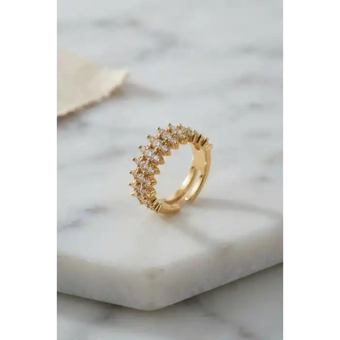 Gold Renk Sıralı Zirkon Taşlı Kadın Yüzük