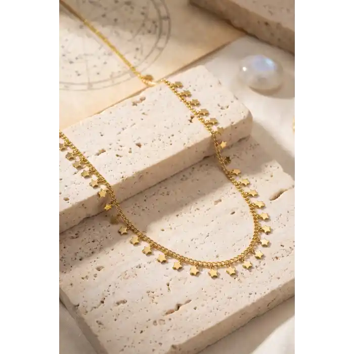 Gold Renk Yıldız Pul Model 60 cm Kadın Kolye