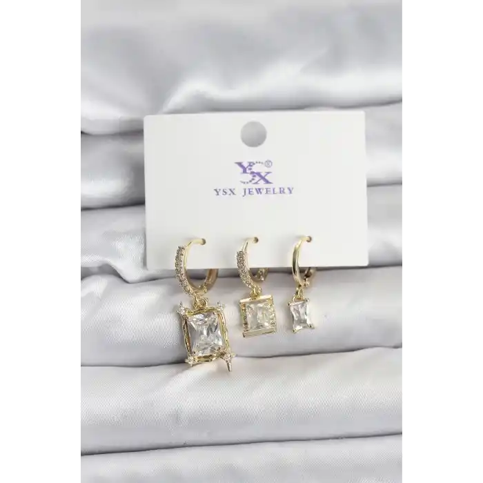 Gold Renk Zirkon Taşlı Kadın Küpe