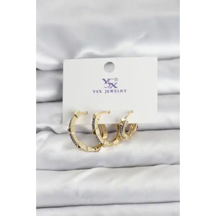Gold Renk Zirkon Taşlı Kadın Küpe