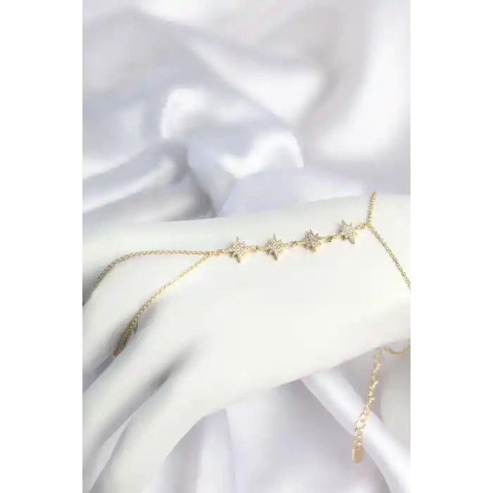 Gold Renk Zirkon Taşlı Sıralı Kutup Yıldızı Model Şahmeran