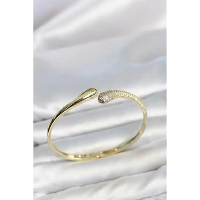 Gold Renk Zirkon Taşlı Tifani Model Kadın Kelepçe Bileklik