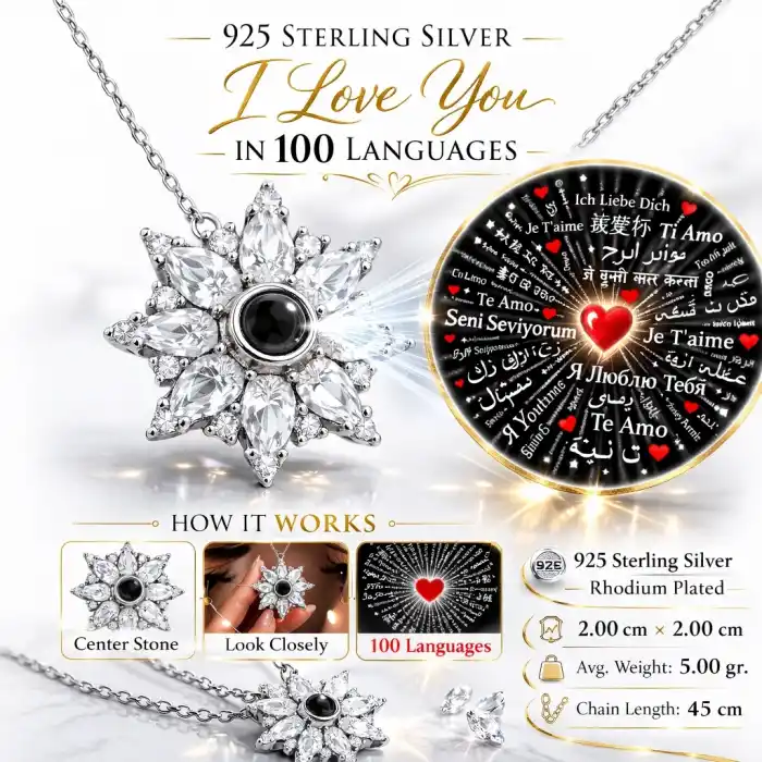 Gümüş 100 Dilde Seni Seviyorum Lotus Kadın Kolye