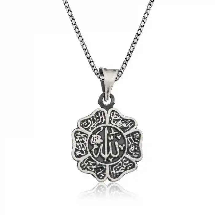 Gümüş Allah Yazılı Erkek Kolye