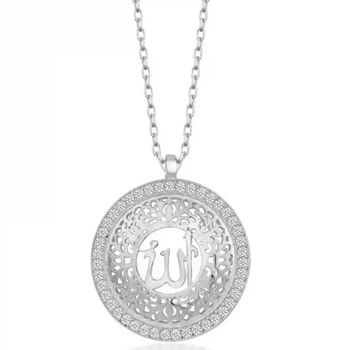 Gümüş Allah Yazılı Kadın Kolye