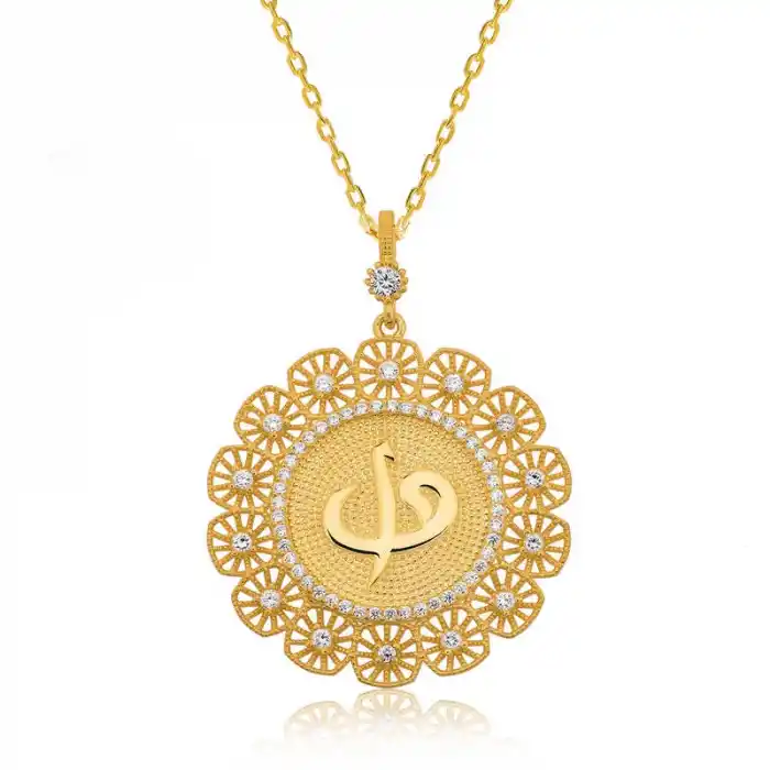 Gümüş Altın Kaplama Elif Vav Bayan Kolye