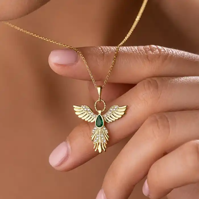 Gümüş Anka Kuşu Figürlü Gold Kadın Kolye