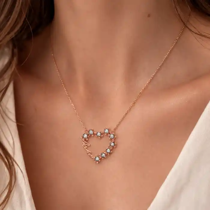 Gümüş Aşkım Yazılı Kalpli Bayan Kolye