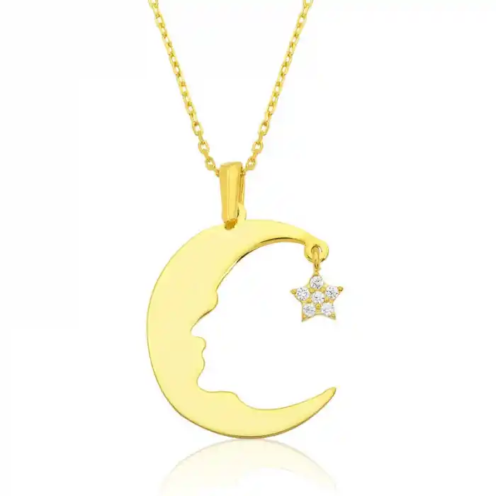 Gümüş Ay Yıldız Atatürk Silüeti Bayan Kolye