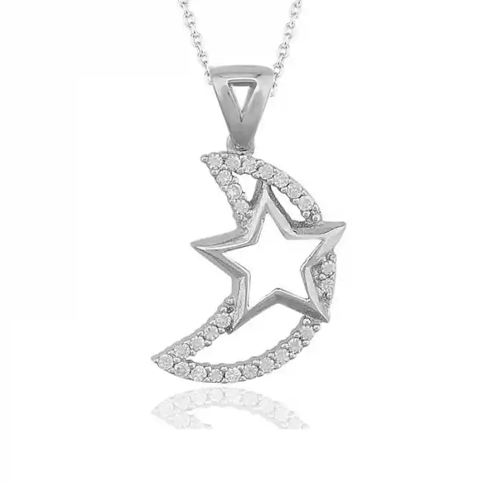 Gümüş Ay Yıldız Bayan Kolye