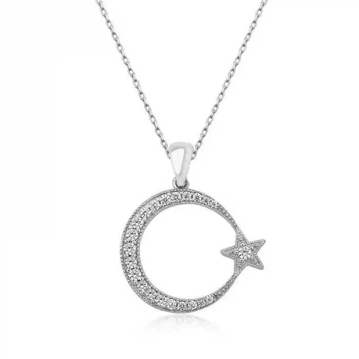 Gümüş Ay Yıldız Bayan Kolye