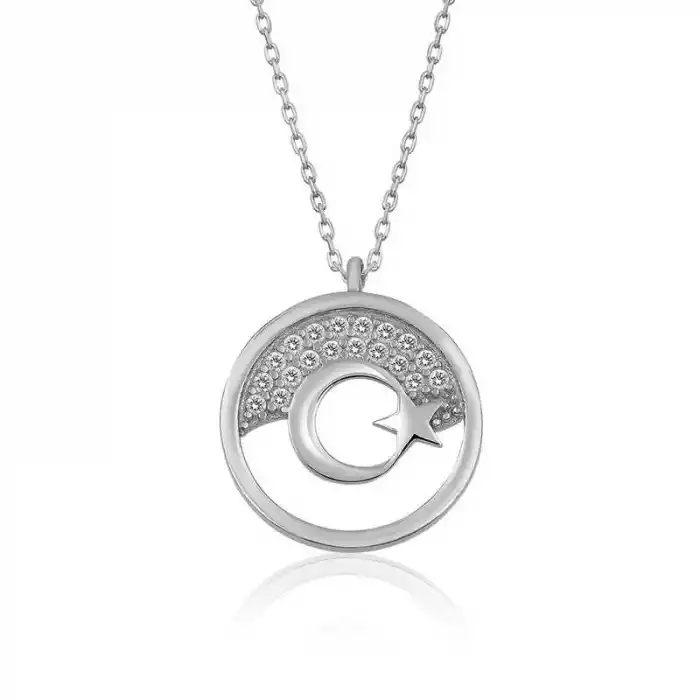 Gümüş Ay Yıldız Bayan Kolye