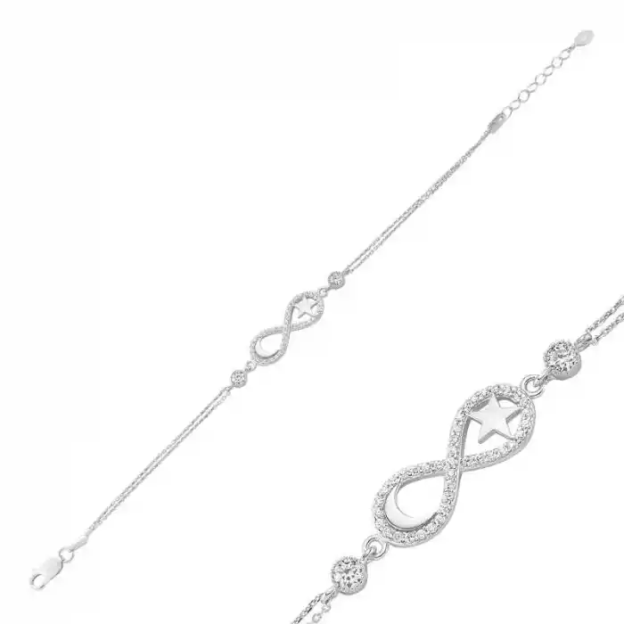 Gümüş Ay Yıldız Sonsuzluk Bayan Bileklik