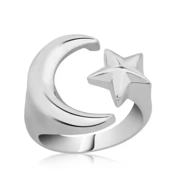 Gümüş Ay Yıldız Yüzük