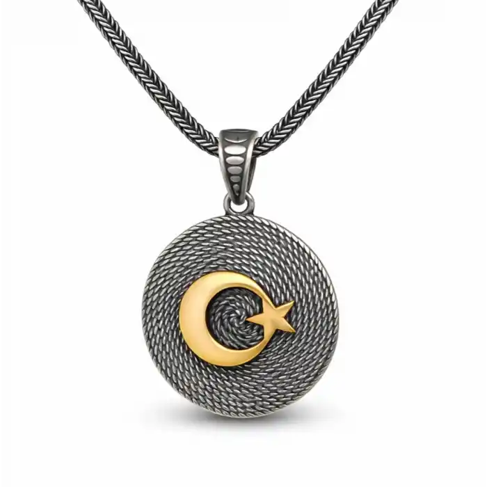 Gümüş Ay Yıldızlı Erkek Kolye