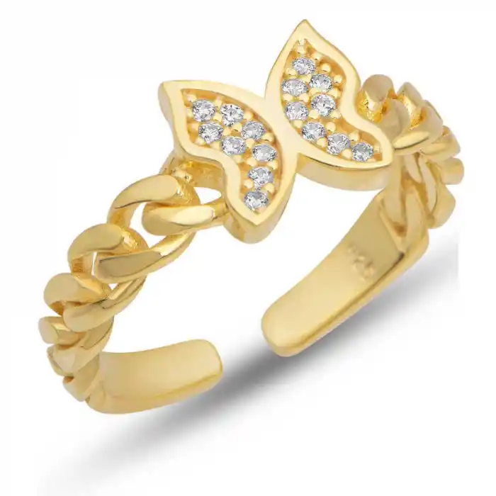 Gümüş Ayarlanabilir Gold Kelebek Kadın Yüzük