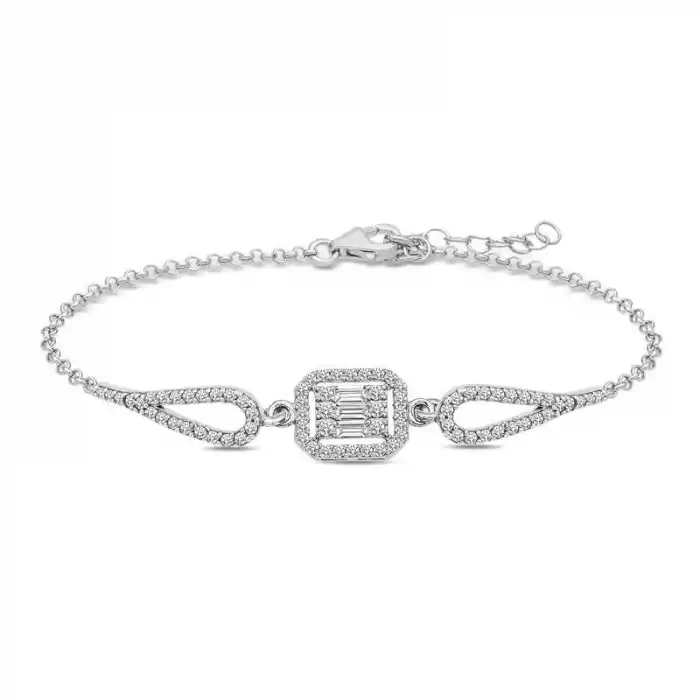 ​Gümüş Baget Taşlı Bileklik