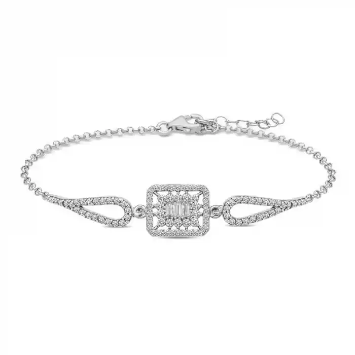 Gümüş Baget Taşlı Bileklik