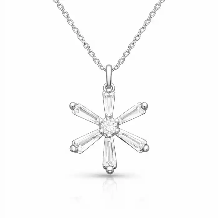 Gümüş Baget Taşlı Çiçek Kadın Kolye