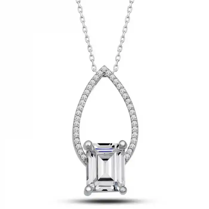 Gümüş Baget Taşlı Damla Kadın Kolye