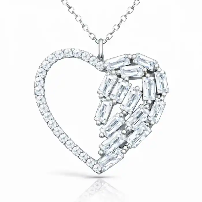 Gümüş Baget Taşlı Kalp Kadın Kolye