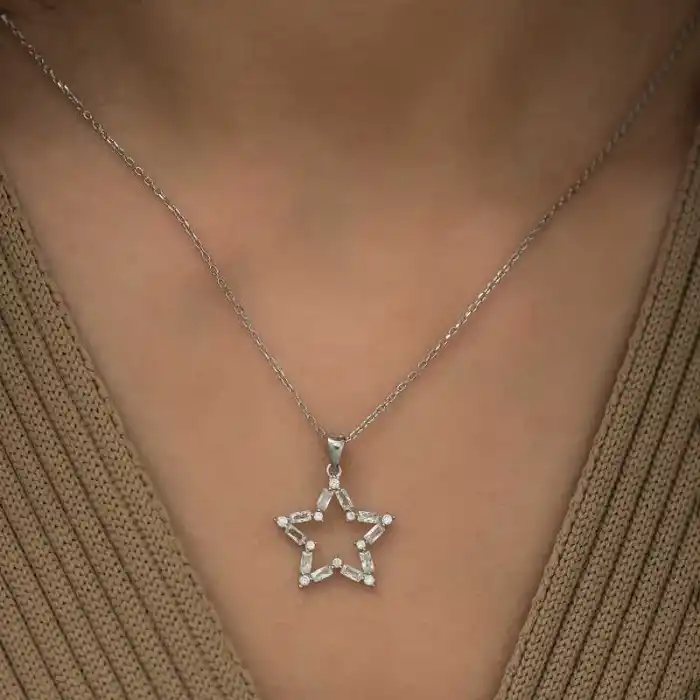 Gümüş Baget Taşlı Yıldız Kolye